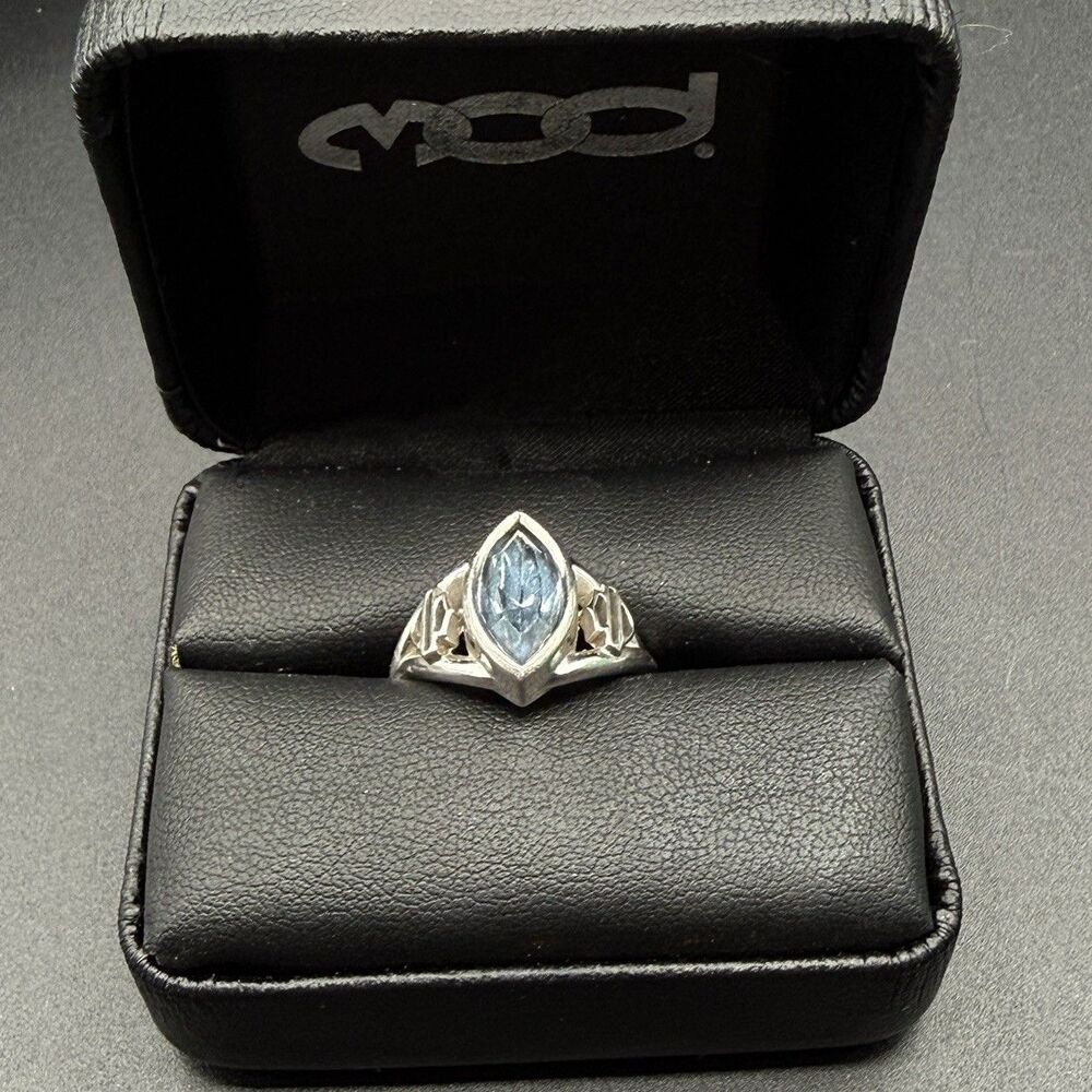 MOD Harley Davidson Sterling Silver 925 Ring Marquise Blue Sapphire Sz 7 Logo